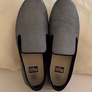 Fitflop Women's Navy and White Micro-Check Slip-On Loafers